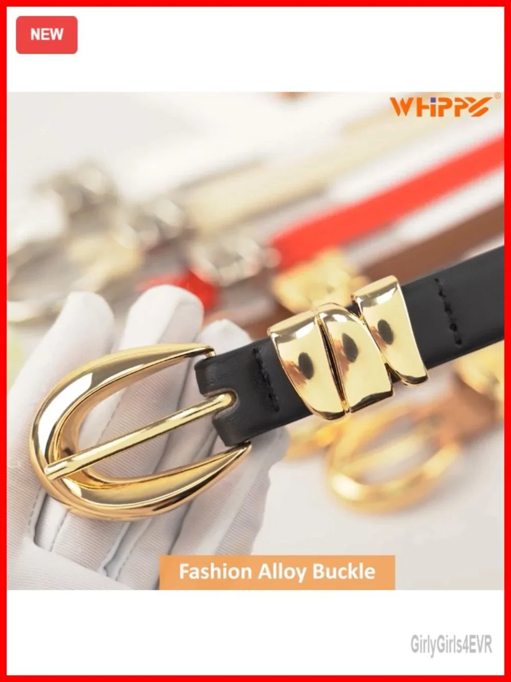 Women's Skinny PU Leather Belt with Gold Buckle, 10 Holes, 0.8 Inch Width